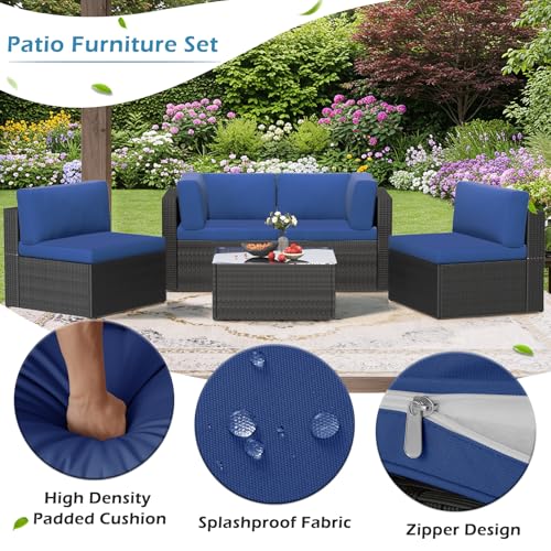 U-MAX 7 Piece Outdoor Patio Furniture Set, PE Rattan Outdoor Wicker Sectional Furniture Chair Set with Cushions and Tea Table