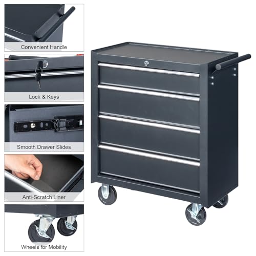 Winado 4-Drawer Tool Chest with Wheels & Lock & Key, Heavy Duty Cart Rolling Tool Box on Wheels, Metal Storage Cabinet