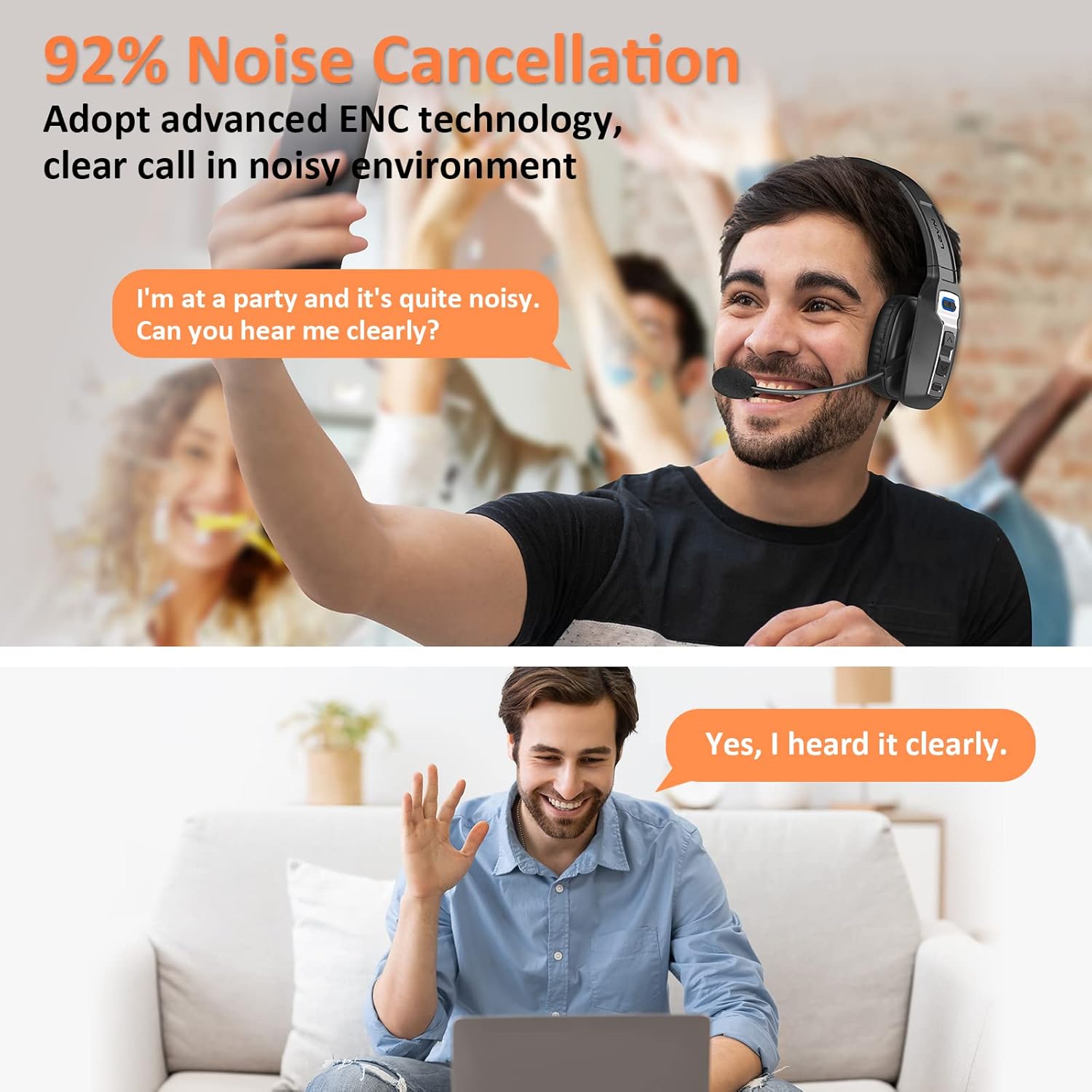 LEVN Bluetooth Headset with Microphone, Trucker Bluetooth Headset with AI Noise Cancelling & Mute Button