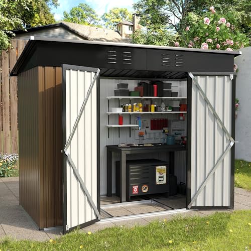 UDPATIO Outdoor Storage Shed 6 x 6 FT, Resin Garden Sheds with Floor Plastic Patio Outdoor Storage Shed with Lockable Door for Tool, Bike