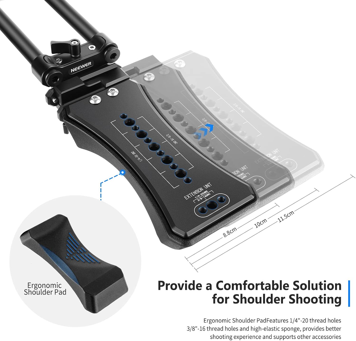 Neewer Universal Camera Shoulder Mount, Aluminum Alloy Camera Shoulder Rig, Video Filmmaking System with Movable Shoulder Pad, 15mm Rod