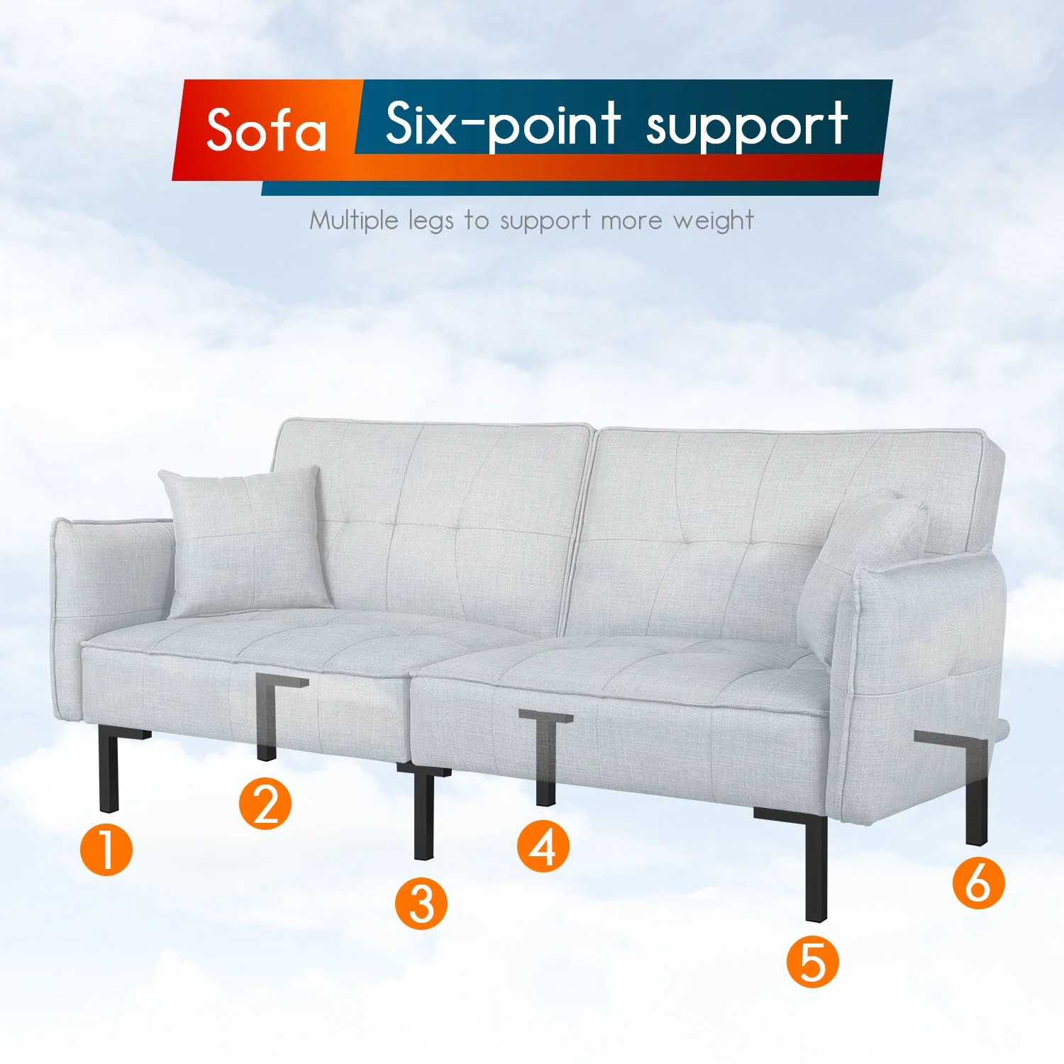 FDW 78" Futon Convertible Memory Foam Sofa for Living Room,Gray