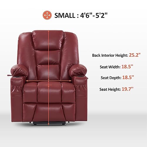 MCombo Small Power Lift Recliner Chair with Massage and Heat for Petite People, Cup Holders, USB Ports, Side Pockets, Faux Leather 7569 (Small