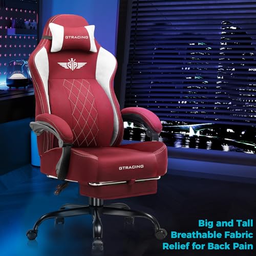 GTPLAYER Big and Tall Gaming Chair Breathable Fabric Computer Chair with Strong Lumbar Support, Comfortable Office Chairs with Pocket Spring Cushion