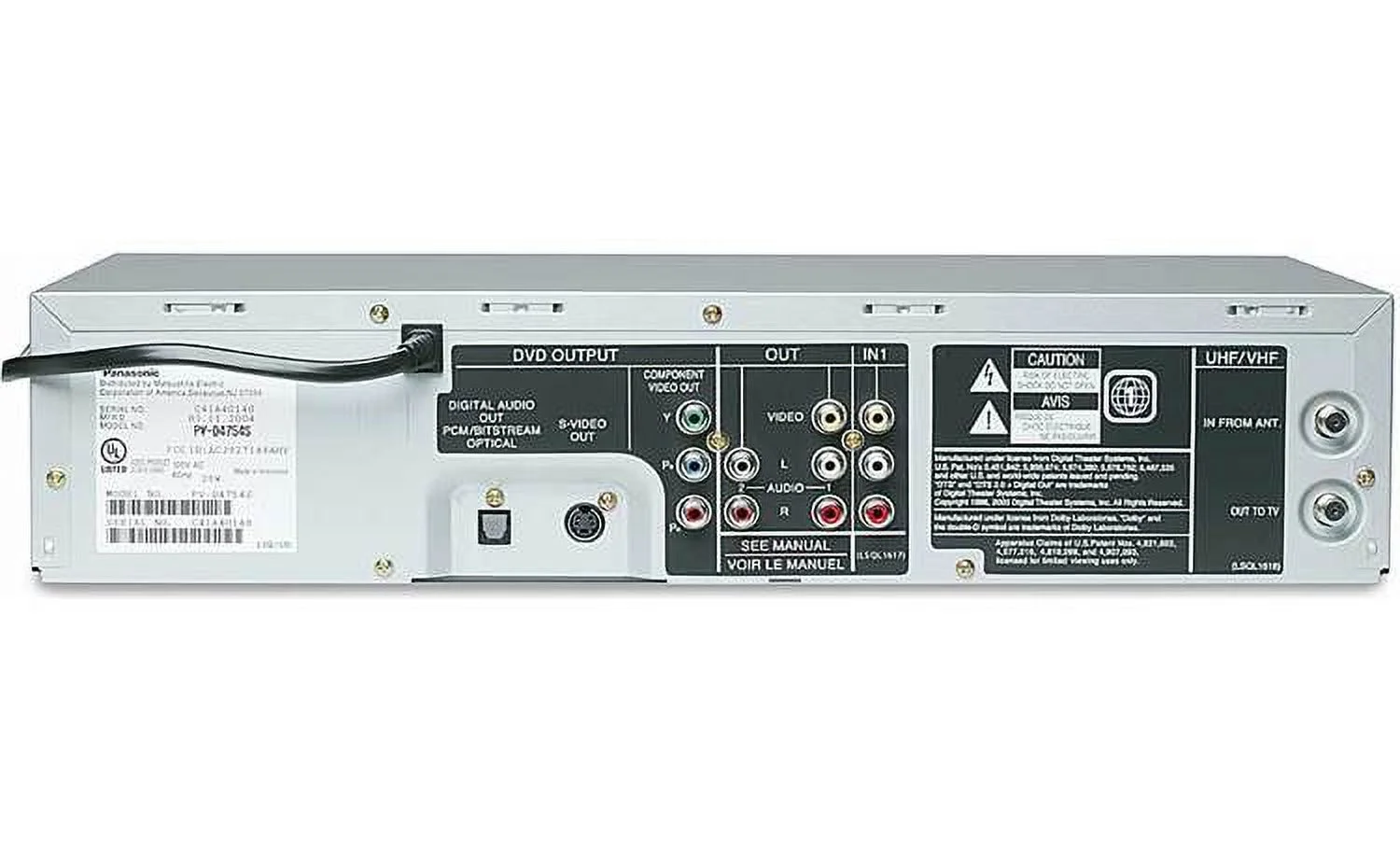 Panasonic PV-D4745S (Used) DVD/VCR combo with Remote, Manual, and Cables