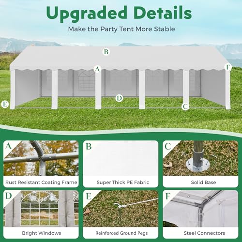 EROMMY 20x50FT White Party Tent, Heavy Duty Outdoor Event Canopy with Removable Sidewalls, Roll-Up Doors and Storage Bags