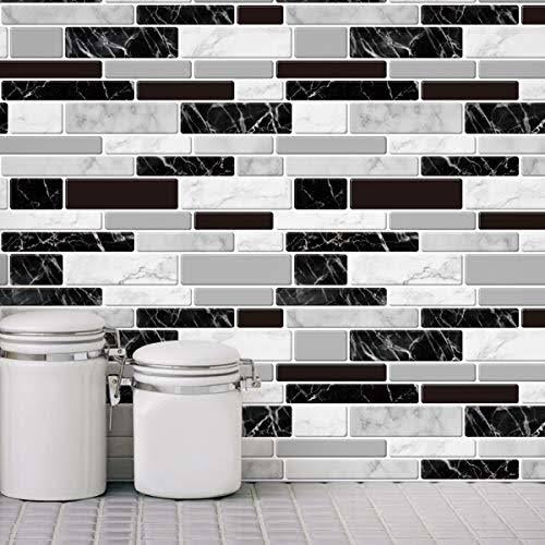 Longking 10-Sheet Peel and Stick Tile Backsplash, Vinyl 3D Self-Adhesive Tile Stickers for Kitchen, Bathroom, Counter Top, Marbl