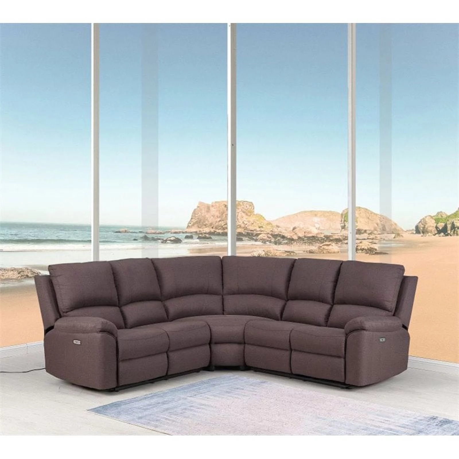 Titan Furnishings Transitional Chanille Fabric Power Reclining Sectional - Brown