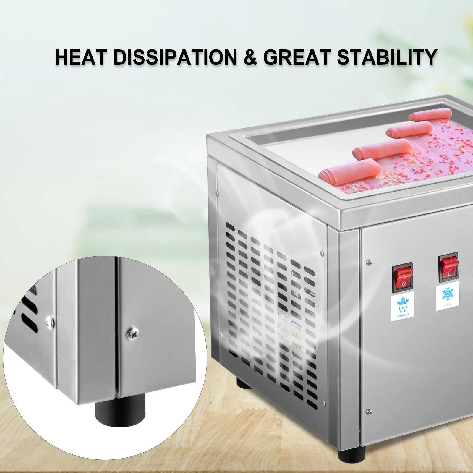 BENTISM Fried Ice Cream Roll Machine Commercial Ice Roll Maker for Yogurt Milk