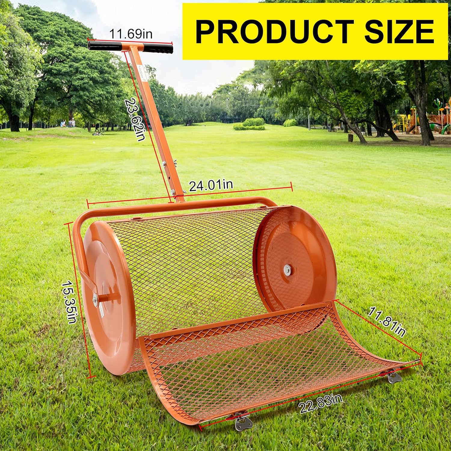 Time2Grow Peat Moss Spreader. Compost Spreader 24. No Tool Assembly. Heavy Duty Latches. Durable Lightweight Lawn Care Equipment