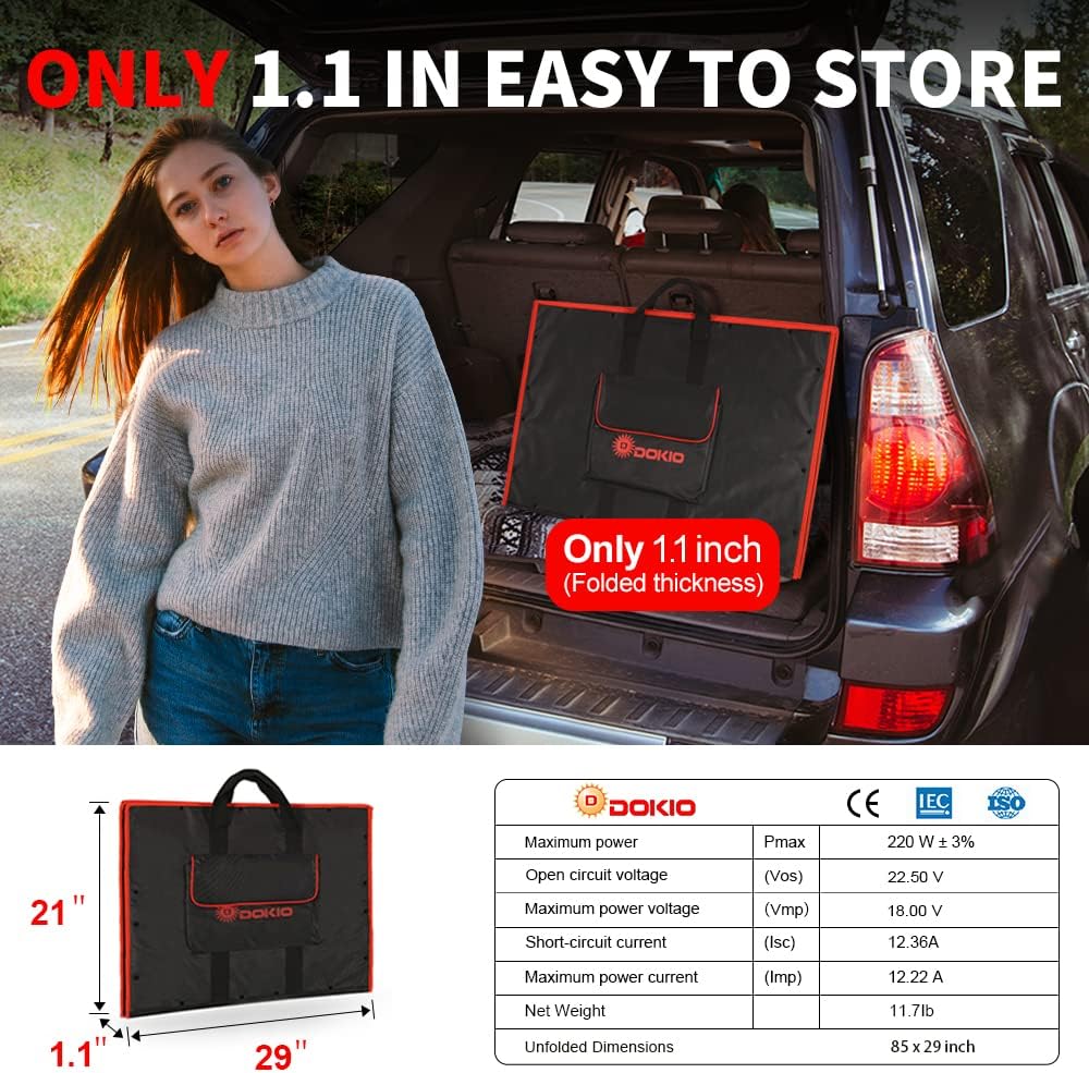 DOKIO 220W 18V Portable Foldable Solar Panel Kit Lightweight(11lb