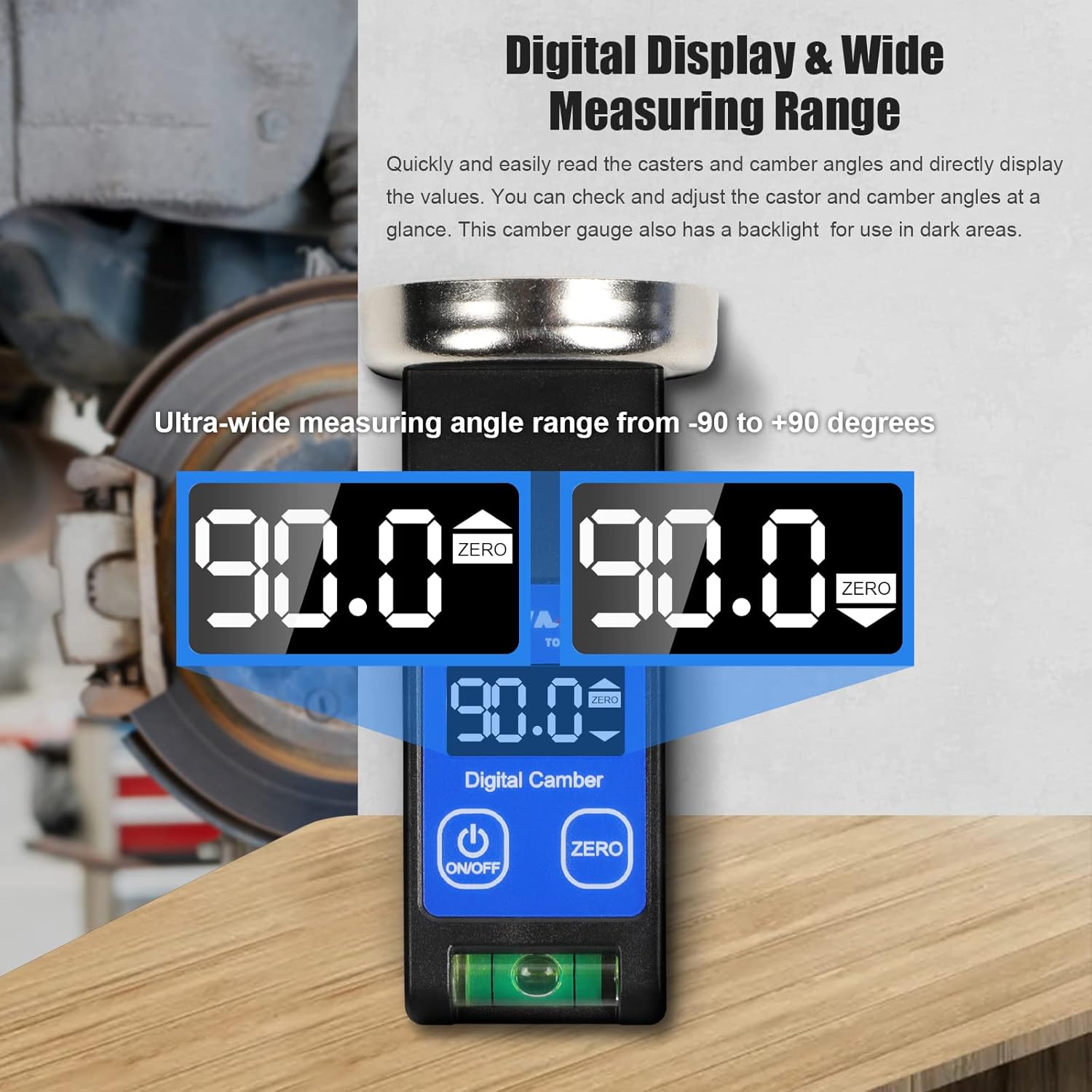 Camber Gauge Digital Wheel Alignment Tool -90° to +90° Wide Range Wheel Alignment & Balancing Tools Accurate Caster Camber Gauge with Digital Display