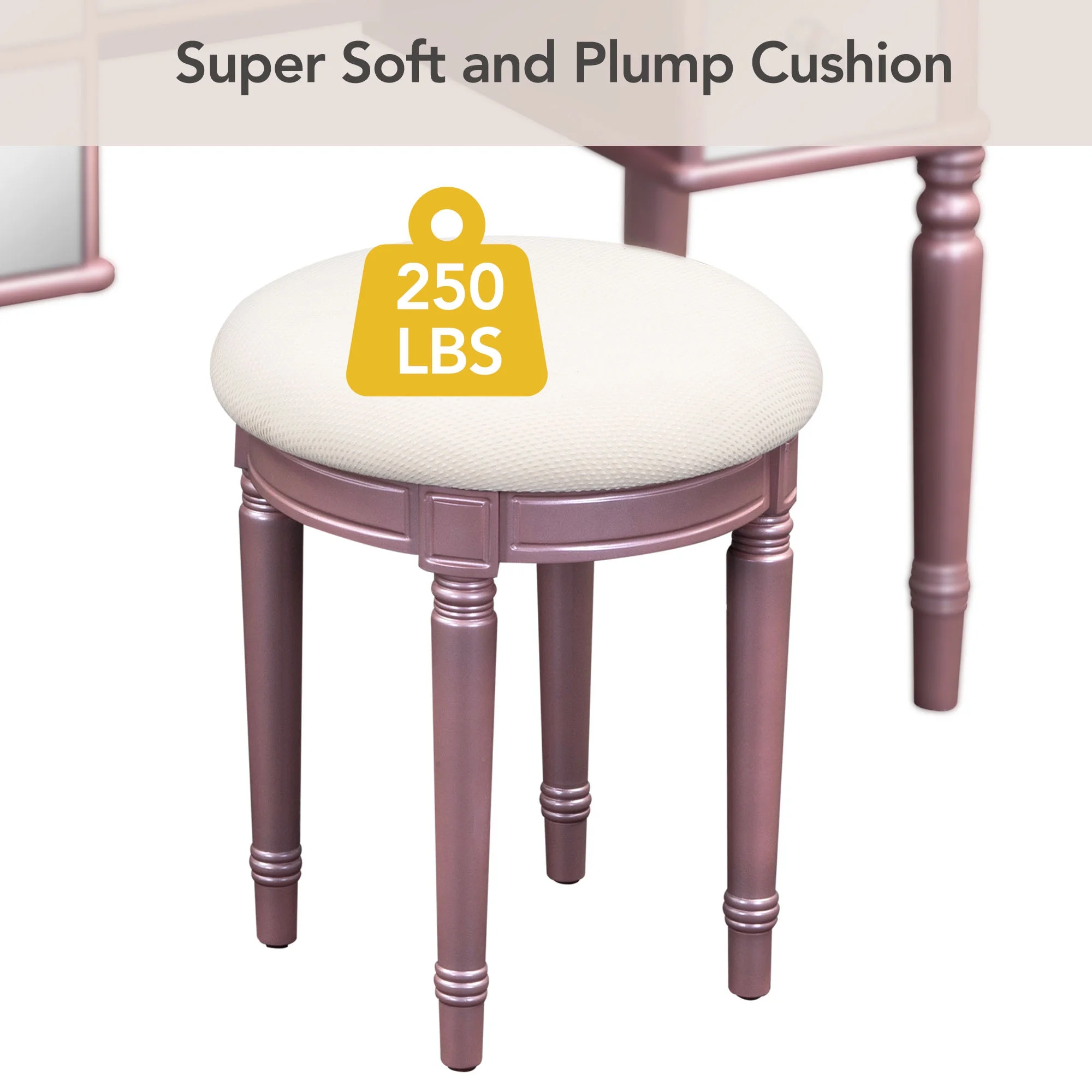 Soges Vanity Set with Tri-Fold Mirror Dressing Table Set with Mirrored Drawers and Stool, Makeup Vanity for Bedroom, Pink