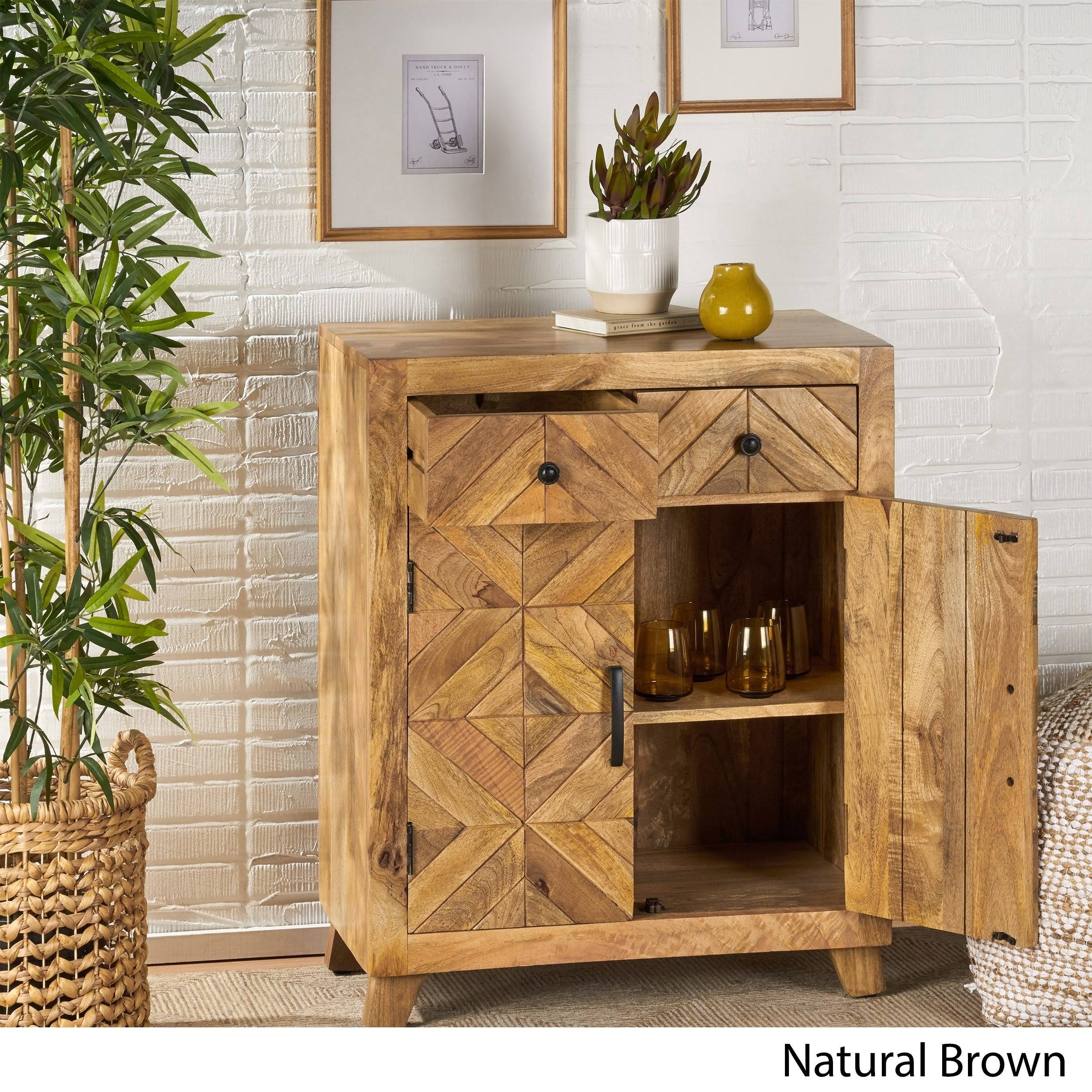 Latham Boho Handcrafted Mango Wood 2 Door 2 Drawer Cabinet by Christopher Knight Home (Natural Brown) 311203