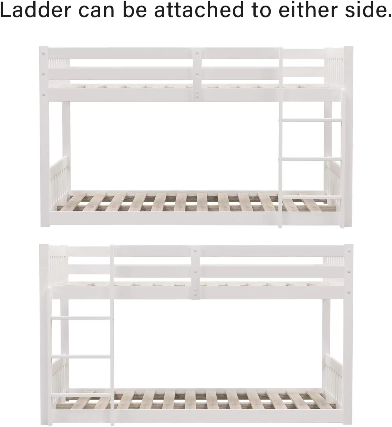 JOYMOR Wood Low Twin Over Twin Bunk Bed for Kids/Toddlers/Junior, Bunk Bed Frame with Guardrails & Ladder for Boys Girls, No Box Spring Needed, White