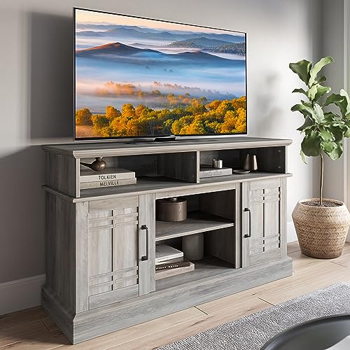 BELLEZE Modern 48" Farmhouse Wood TV Stand & Media Entertainment Center Console Table for TVs up to 50 Inch with Open Storage Shelves & Cabinets