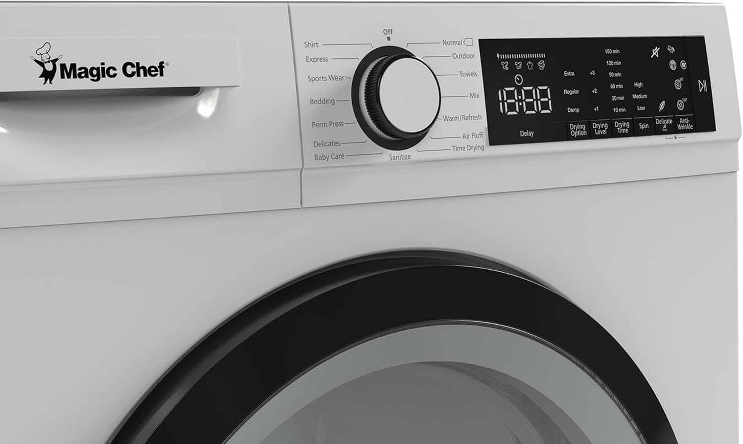 Magic Chef 24 Inch Condensing Front Load Stackable Electric Dryer with 3 Options and Aluminized Alloy Steel Drum for Laundry Purposes, White