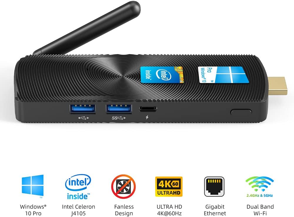 MeLE PCG02 Fanless Mini PC Stick Windows 11 Pro Celeron J4125 8G/128G Portable Computer Stick for Business & Home Video Support HDMI 4K 60Hz, BT4.2