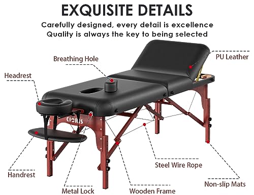 CLORIS 84" Professional Massage Table Portable 2 Folding Lightweight Facial Solon Spa Tattoo Bed Height Adjustable with Carrying Bag & Aluminium Leg