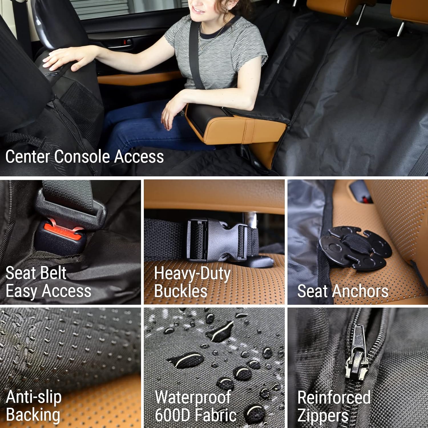 Season Guard Heavy Duty Dog Hammock for Backseat Allows Passenger Seat Access with Pet; Bench Seat Cover with See-Thru Mesh Window for A/C