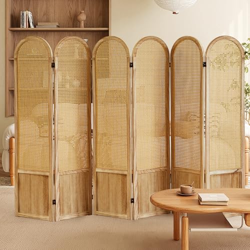 Room Divider 4 Panel, Folding Privacy Screen, Foldable Wood Divider Room Dec, Rattan Room Divider, Portable Partition Screen