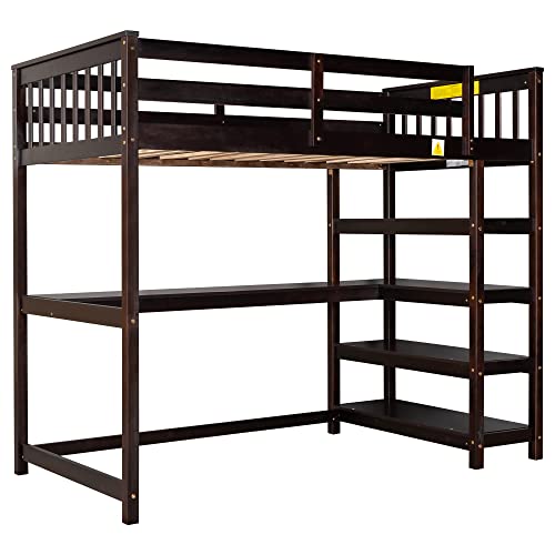 Harper & Bright Designs Full Loft Bed with Desk and Wardrobe,Solid Wood Loft Bed Frame Full with Storage Drawers for Kids Teens Adults
