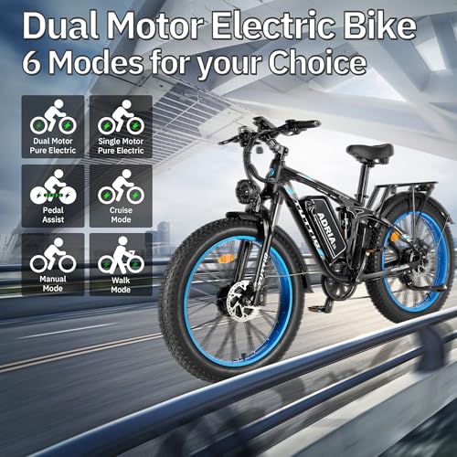 TUTTIO Electric-Bike for Adults-Men, Dual-Motor-Ebike 40-46MPH-Hunting-Ebike, 52V 30AH Long Range Dirtbike, 26" Fat-Tire-Electric-Bicycle