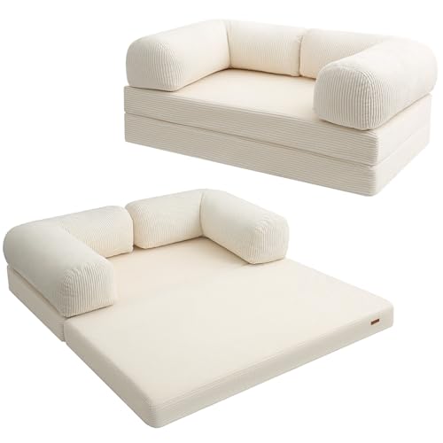 COMAX Folding Sofa Bed, Convertible Chair Bed Corduroy 3-in-1 Foldable Floor Couch with High-Density Foam, Futon Sofa Sleeper Mattress