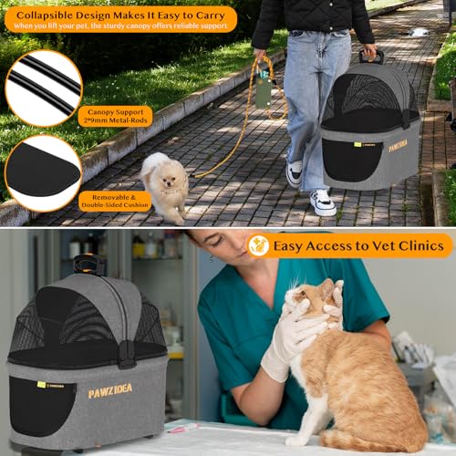 PAWZIDEA Dog Stroller for Large Dogs, Pet Stroller with Detachable Carrier for Portable Dog Crate for Car Seat, Foldable Dogs Jogger Strollers