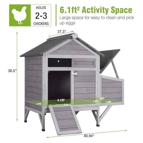 GUTINNEEN Chicken Coop Outdoor Weatherproof Duck House with Nesting Box, Perches, Metal Tray for 2-4 Chickens, Ducks, 40.94" L x 27.37" W x 38.55" H