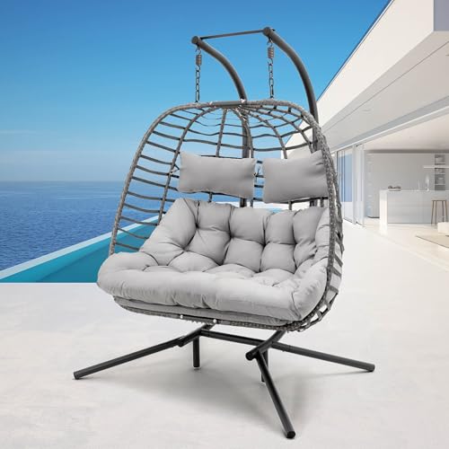 Double Egg Swing Chair with Stand for Outdoor