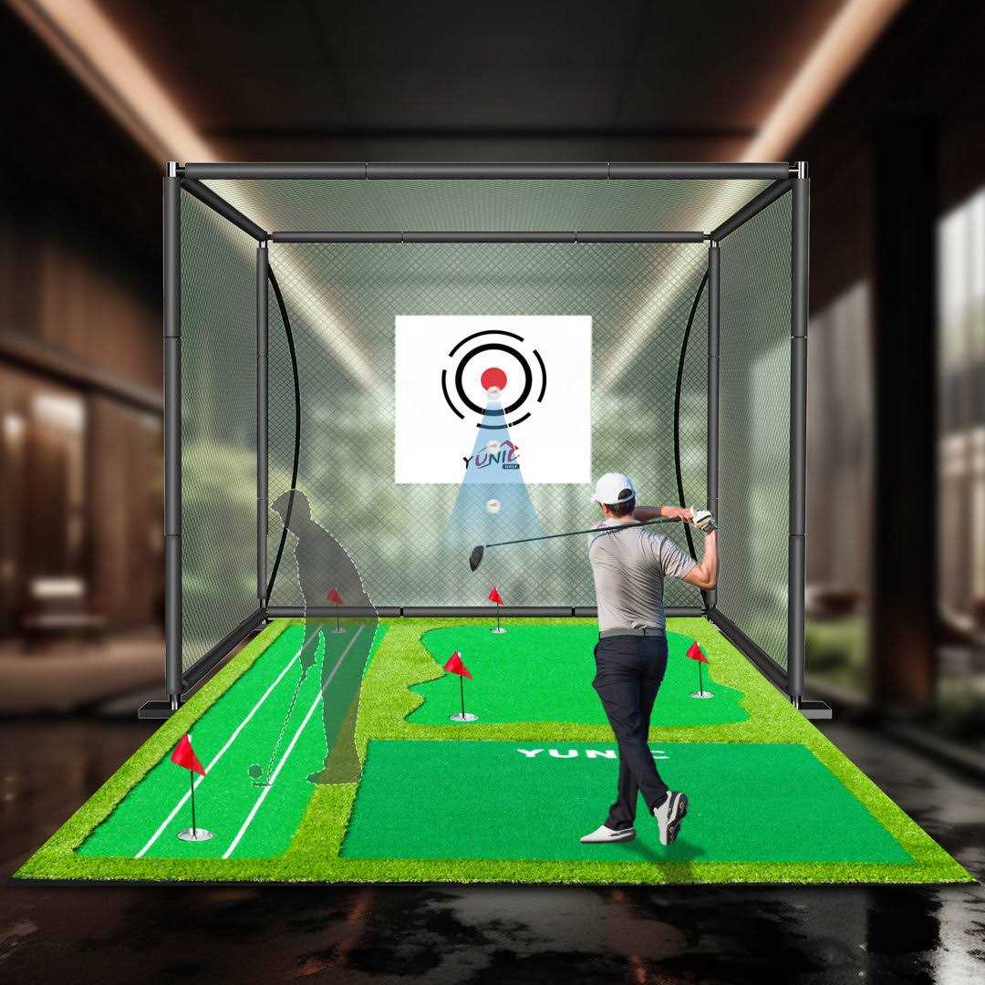 Yunic Golf Driving Cage with Steel Frame Golf Nets for Backyard Driving with Hitting Mat Double Nets Included for Full Swing Chipping Practice Indoor