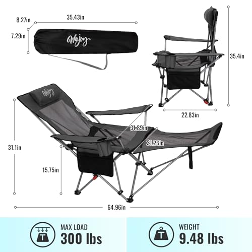 #WEJOY 2-in-1 Reclining Camping Chair with Footrest for Adults Folding Lounge Chair with Adjustable Backrest Lightweight Camping Chairs Heavy Duty
