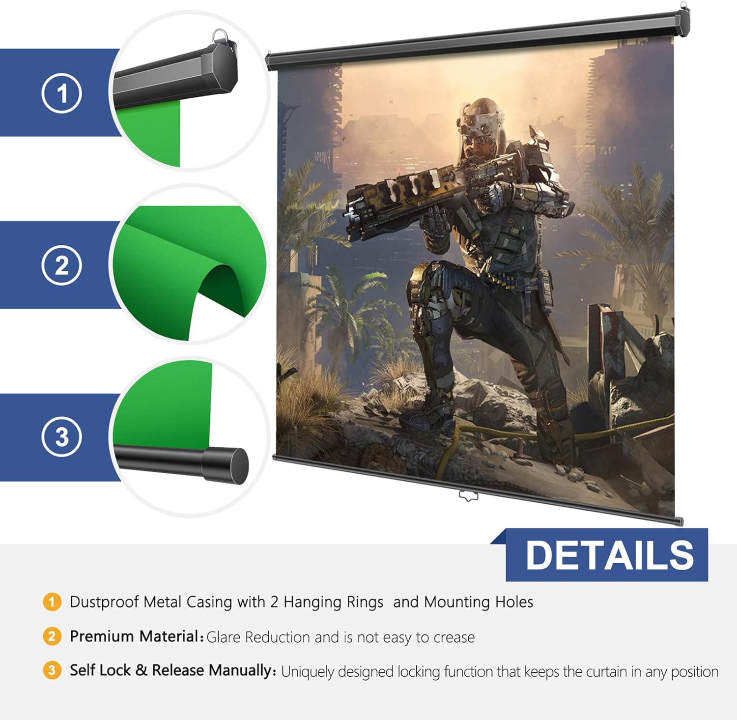 Neewer Green Screen, 5x6ft/1.5x1.8m Wall Ceiling Mountable Chroma Key Green Backdrop for Background Removal, Pull Down Auto-Locking