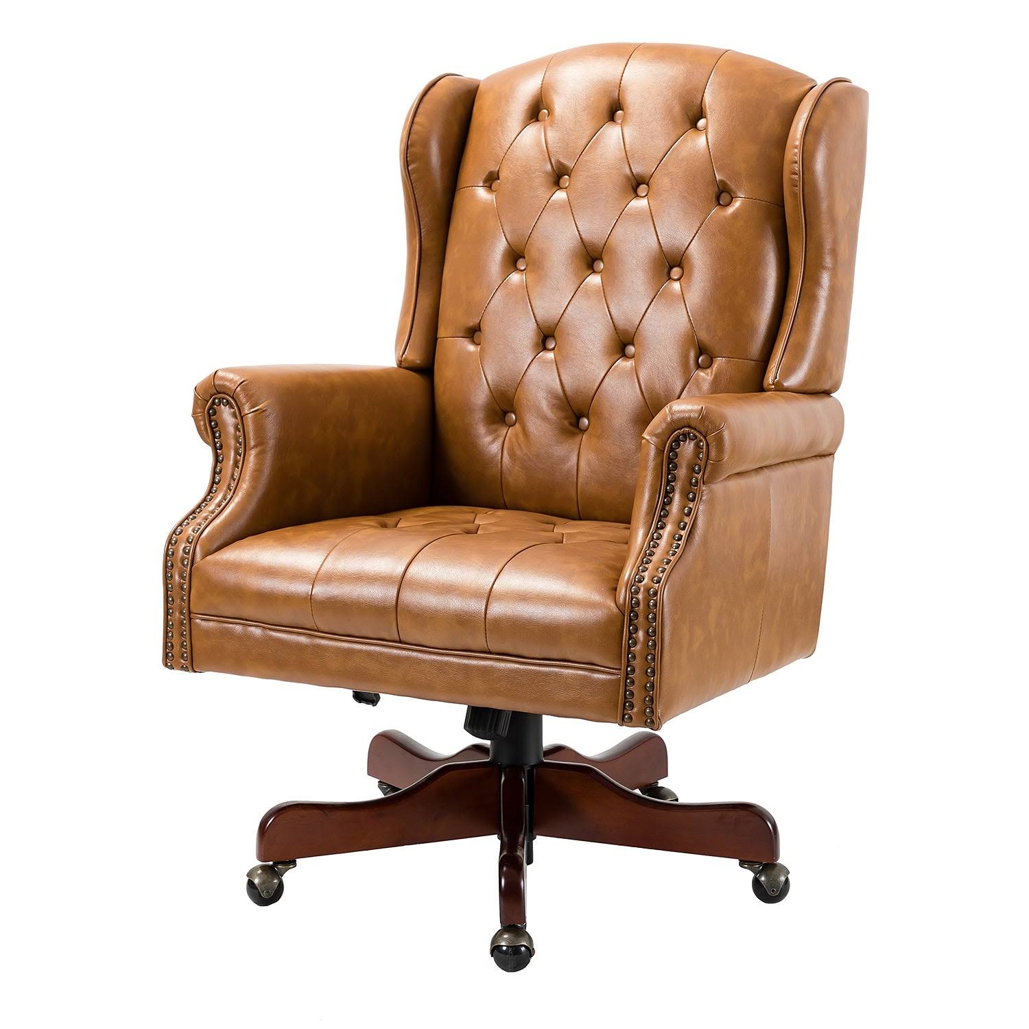Maximiliano Swivel Executive Chair with Tufted Back - Camel