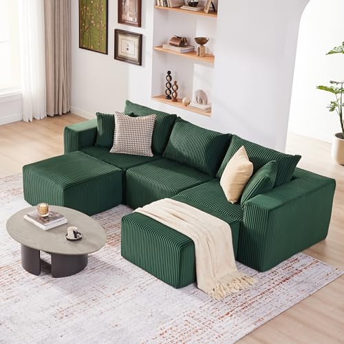 107.4" Cloud Couch Sectional, Modular Sofa with Deep Seat, Plush Corduroy L Shaped Boneless Couch, Convertible Sectional Couches for Living Room
