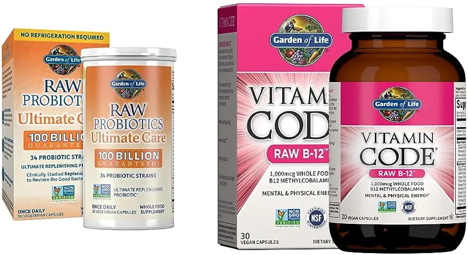 Garden of Life Raw Probiotics for Women and Men Ultimate Care 100 Billion CFU B12 - Vitamin Code Raw - 30 Capsules, 1,000mcg - Kansas Nuitrition