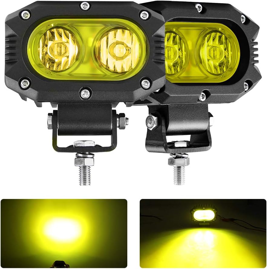 CO LIGHT LED Flood Beam Yellow Fog Lights 2PCS Driving Lights Work Light Pods Fit for Motorcycle ATV UTV SUV Car Tractor Forklift Truck Boat