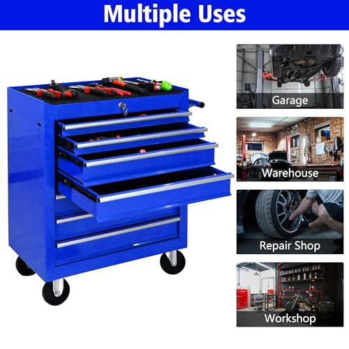 5-Drawer Rolling Tool Chest, Modular Tool Cabinet with Brake Casters & Removable Drawers, Workshop Toolbox Cart for Factory/Garage, Black