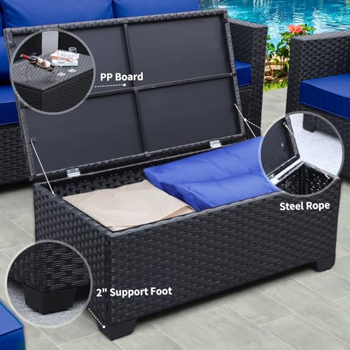 Rattaner Patio Wicker Furniture Set 6 Pieces Outdoor HDPE Wicker Conversation Couch Sectional Chair Sofa Set with Grey Cushions