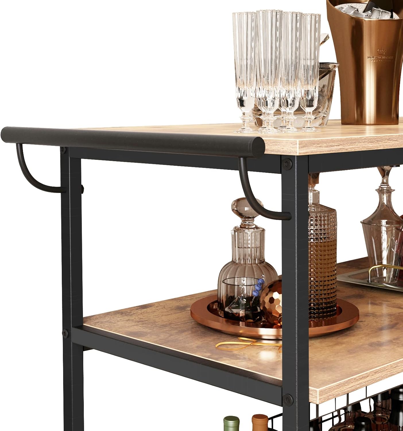 3-tier Kitchen Serving Carts, rolling storage trolley with 3 basket drawers, 45.3" practical microwave oven stand, lockable caster open storage rack
