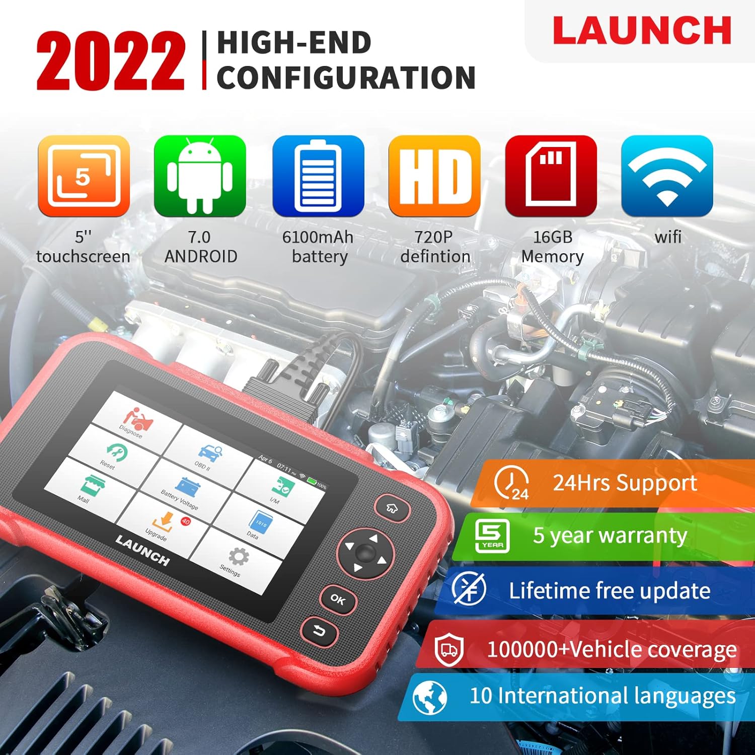 LAUNCH Scan Tool CRP123i Car Code Reader, OBD2 Scanner Car Check Engine Transmission SRS ABS Professional Automotive Diagnostic Tool