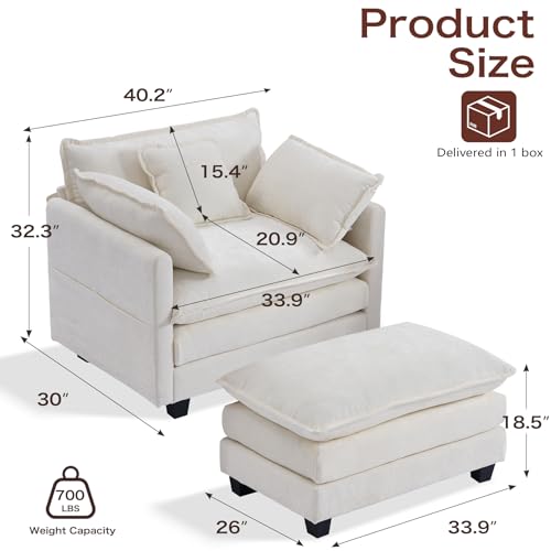 SweetGO corporation 40" Chenille Lounge Chair for Reading, Modern Couch Cozy Sofa Bed