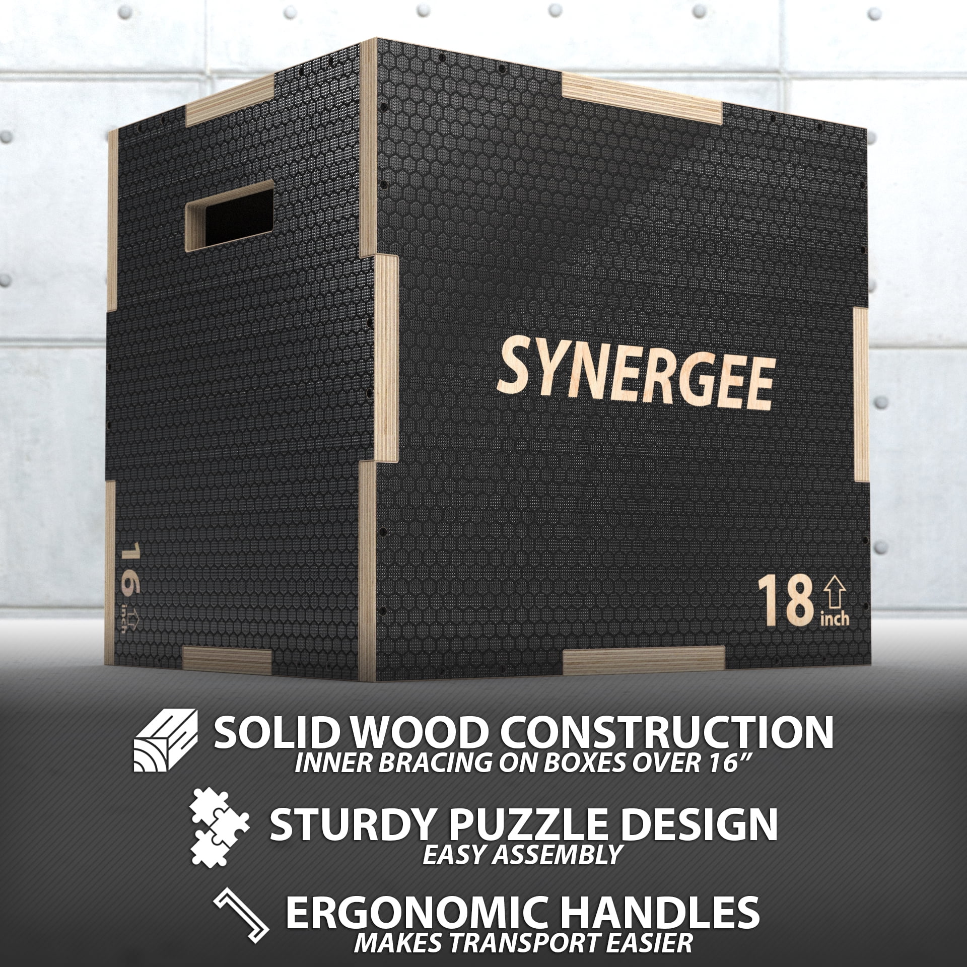 Synergee 3 in 1 Non-Slip Wood Plyometric Box for Jump Training and Conditioning 20/18/16