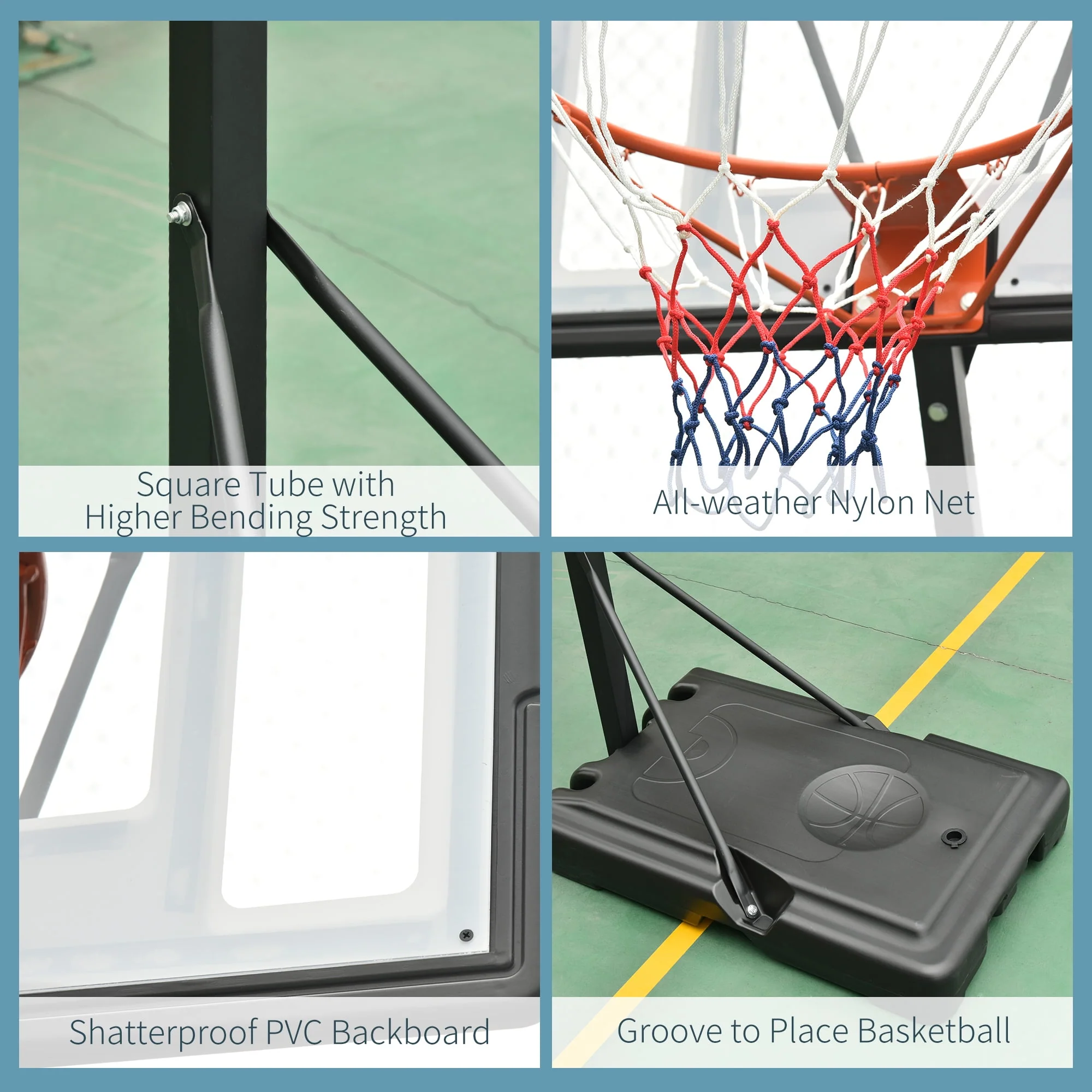 Soozier Portable Basketball System Hoop Stand with 34 In., Backboard, Wheels, Height Adjustable 8 Ft. to 10 Ft. for Indoor and Outdoor Use