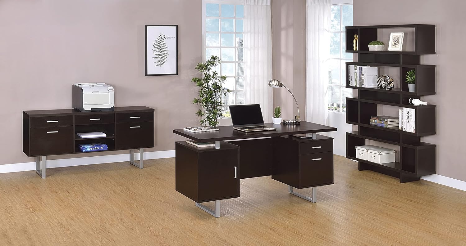Coaster Home Furnishings Coaster Glavan Contemporary Cappuccino Credenza with Metal Sled Legs, 60 W x 16 D x 30 H, Silver