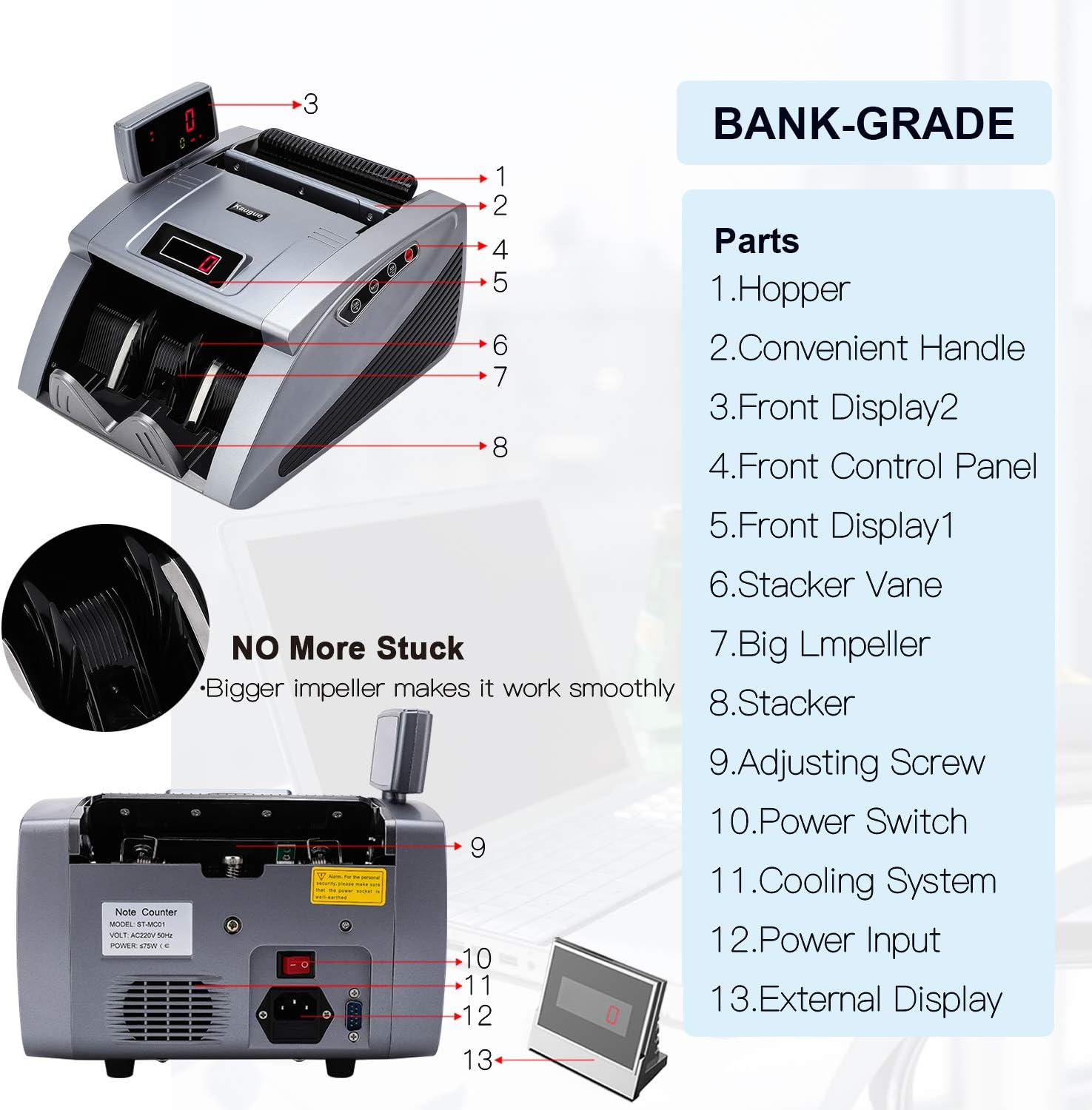 Money Counter Machine with UV/MG/IR/MT, Kaegue Bill Currency Counter Machine, Cash Counting Machine with 9 Modes, 1,200 Notes Per Minute