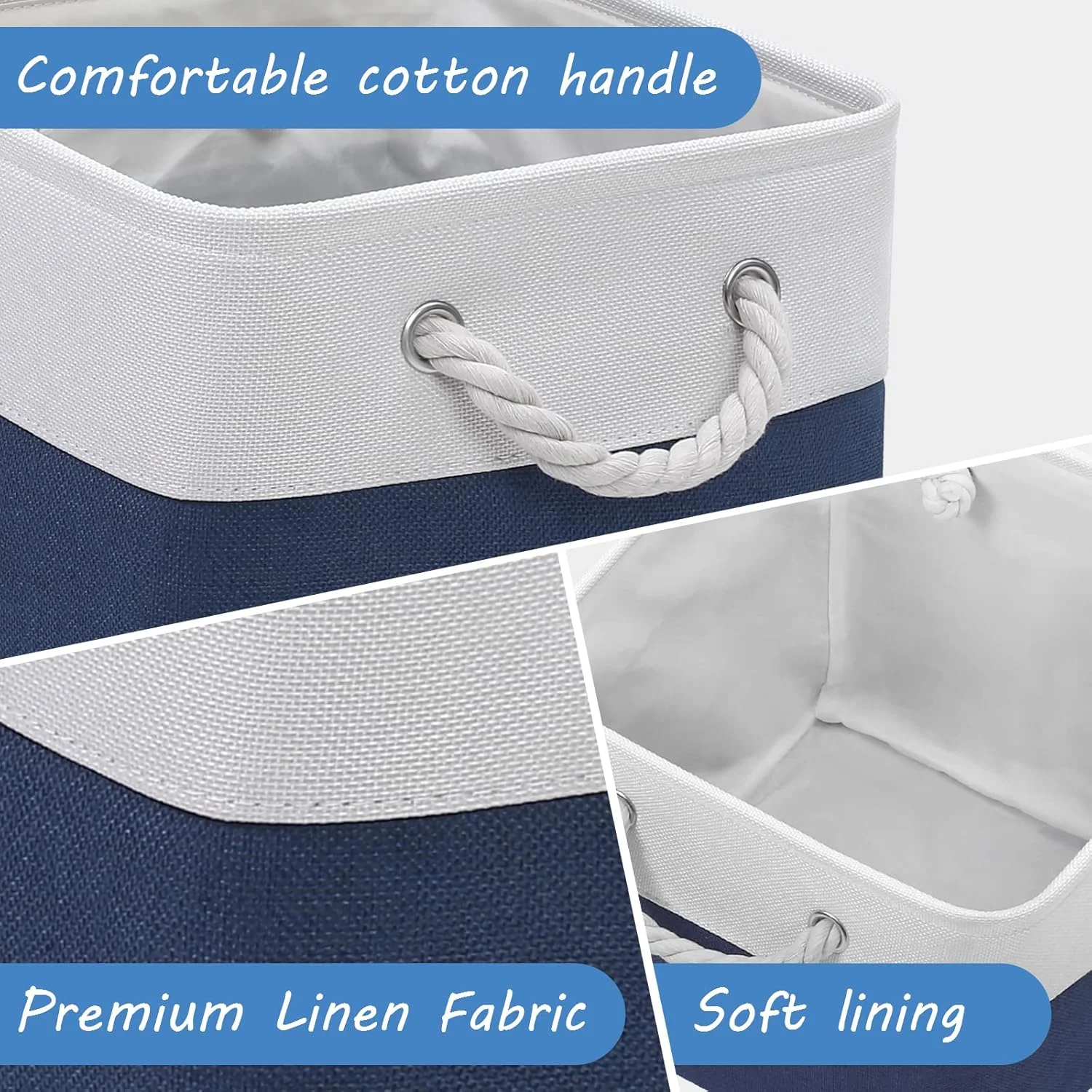 Cube Storage Bins, 6 Pack 11x11 inch with Cotton Handles for Closet, Shelves, Clothes, Toys, Towel (White/Pink)