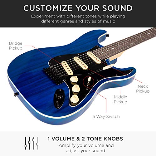 Best Choice Products 39in Full Size Beginner Electric Guitar Starter Kit w/Case, Strap, 10W Amp, Strings, Pick, Tremolo Bar - Sunburst