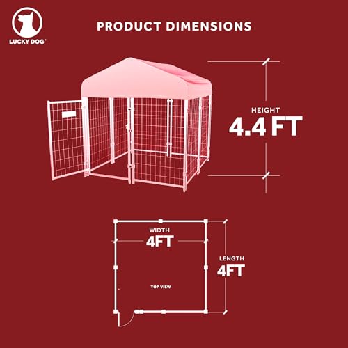 Stay Series 4 by 4 by 4.3 Feet Studio Jr. Black Powder Coat Steel Frame Outdoor Dog Kennel with Waterproof Canopy Roof and Gate Door, Khaki